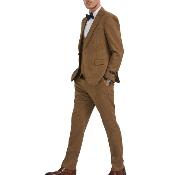 Wheat Peak Lapel Double Breasted Vest Skinny Fit Tazzio Men's Suit